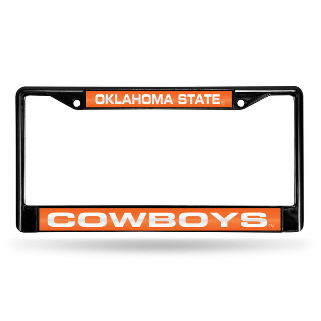 Marco para matrícula de 12 x 6 con cromo láser negro de los Oklahoma State Cowboys