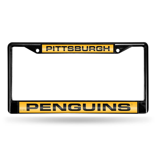 Marco para matrícula de 12 x 6 con cromo láser negro de Pittsburgh Penguins