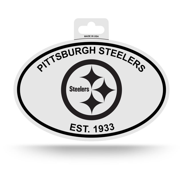 Pegatina ovalada en blanco y negro de los Pittsburgh Steelers