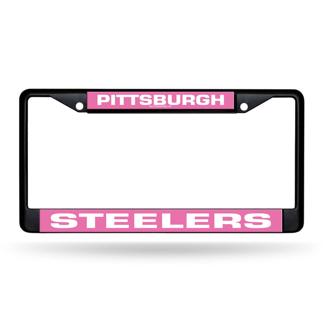 Pittsburgh Steelers Black Chrome Frame W/ Printed Inserts - Pink Bkg