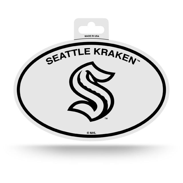 Pegatina ovalada en blanco y negro del Kraken de Seattle