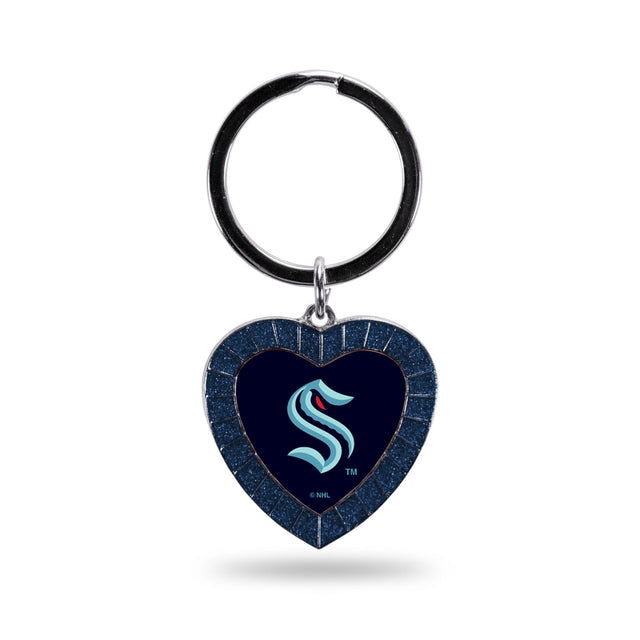 Seattle Kraken Colored Rhinestone Heart Keychain - Navy