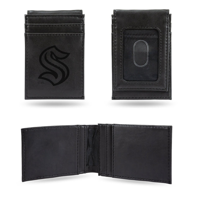 Seattle Kraken Laser Engraved Black Front Pocket Wallet