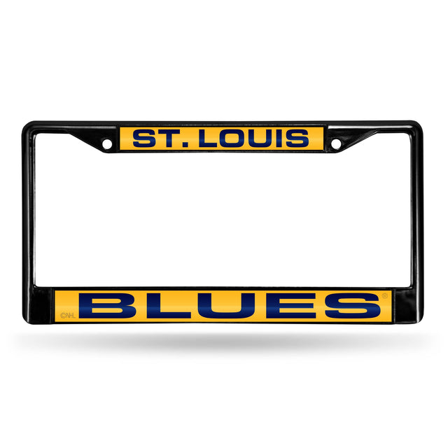 Marco para matrícula de St. Louis Blues de 12 x 6 con cromo láser negro