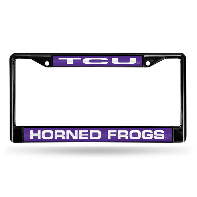 Marco para matrícula de 12 x 6 con cromo láser negro de Horned Frogs de TCU