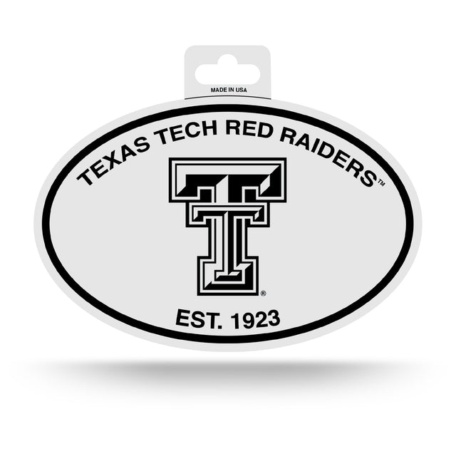 Pegatina ovalada en blanco y negro de los Texas Tech Red Raiders