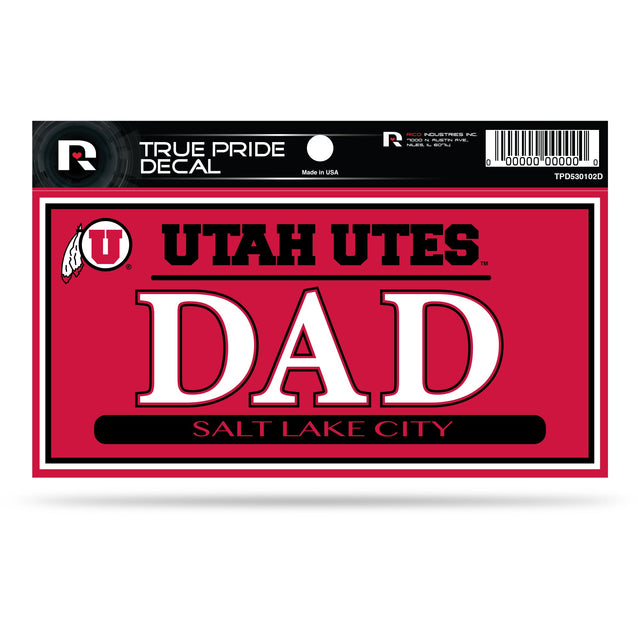 Utah Utes Salt Lake City 3" X 6" True Pride Decal - Dad