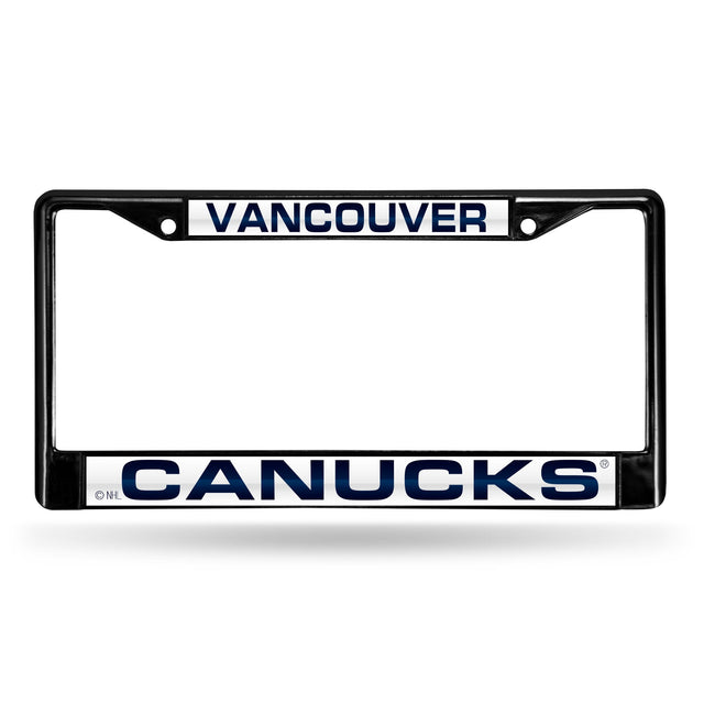 Marco para matrícula de 12 x 6 con cromo láser negro de Vancouver Canucks