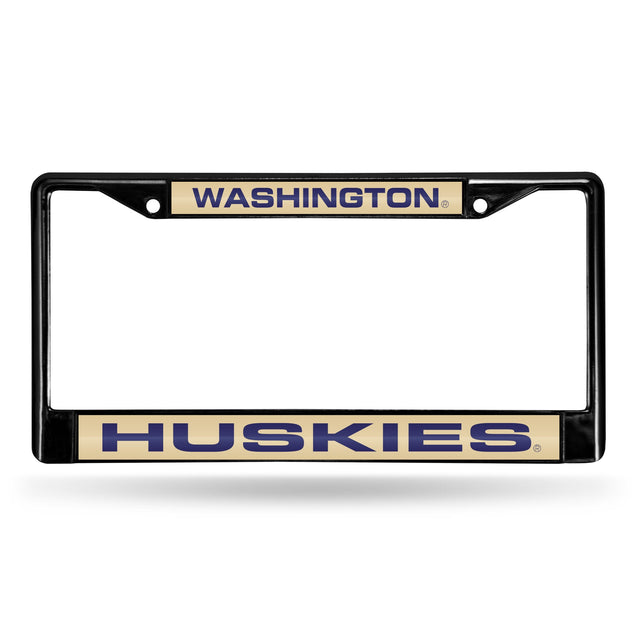 Marco para matrícula de Washington Huskies, cromado con láser negro, 12 x 6