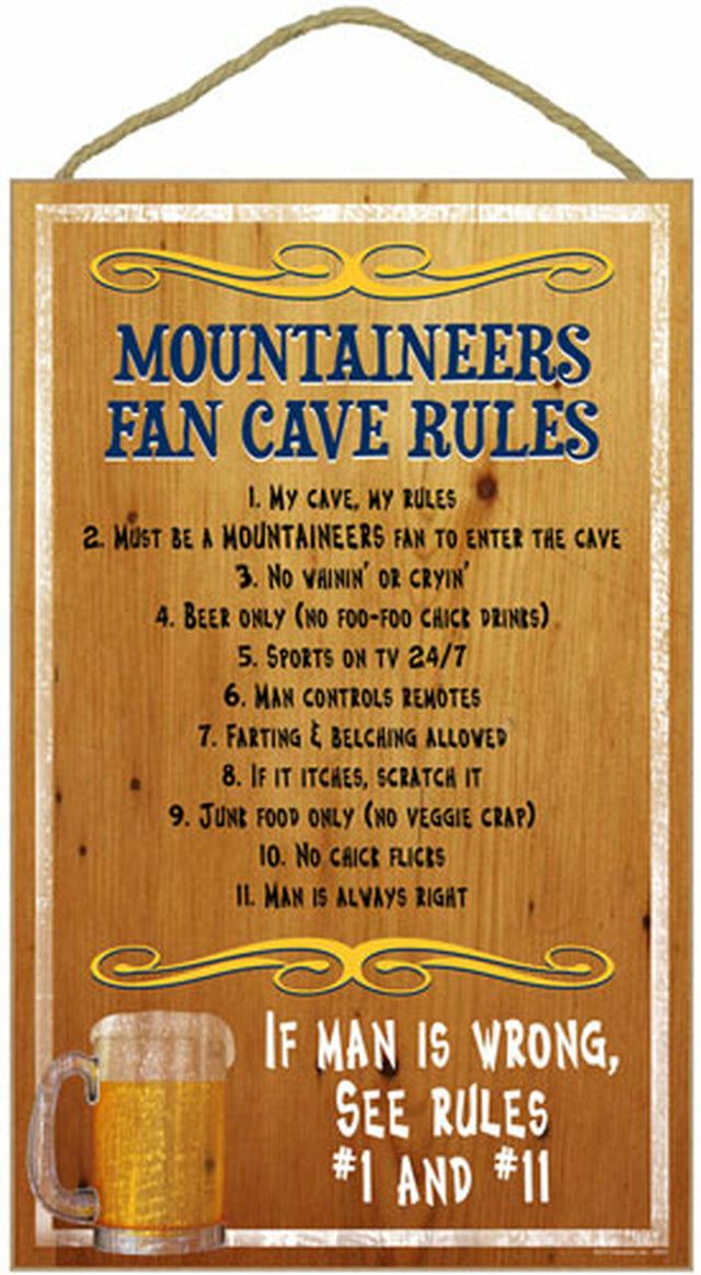 West Virginia Mountaineers Fan Cave Rules Wood Sign