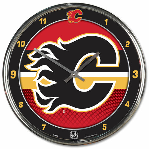 ~Calgary Flames Clock Round Wall Style Chrome~ backorder