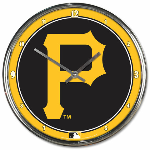 Pittsburgh Pirates Clock Round Wall Style Chrome