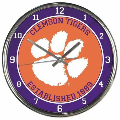 ~Clemson Tigers Clock Round Wall Style Chrome~ backorder