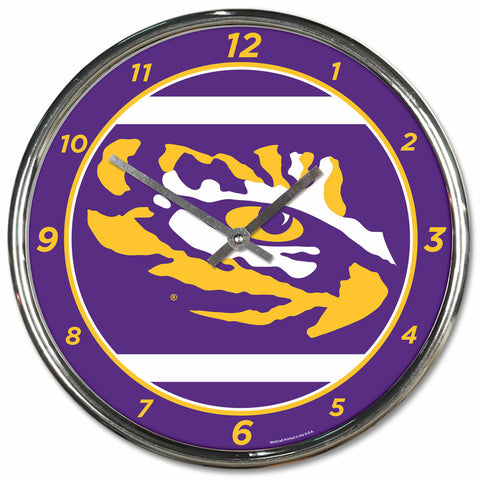 ~LSU Tigers Clock Round Wall Style Chrome~ backorder