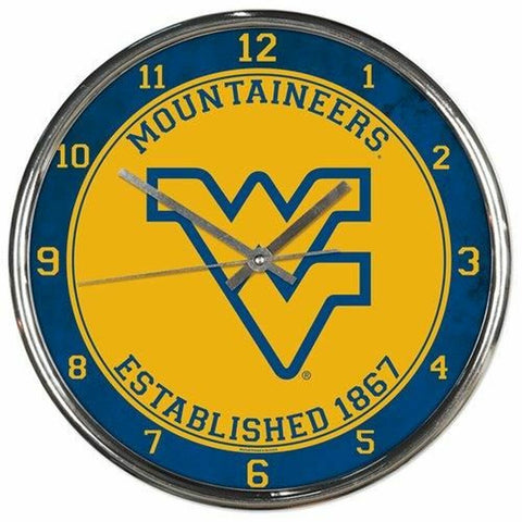 West Virginia Mountaineers Clock Round Wall Style Chrome