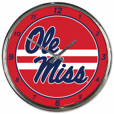 Mississippi Rebels Clock Round Wall Style Chrome