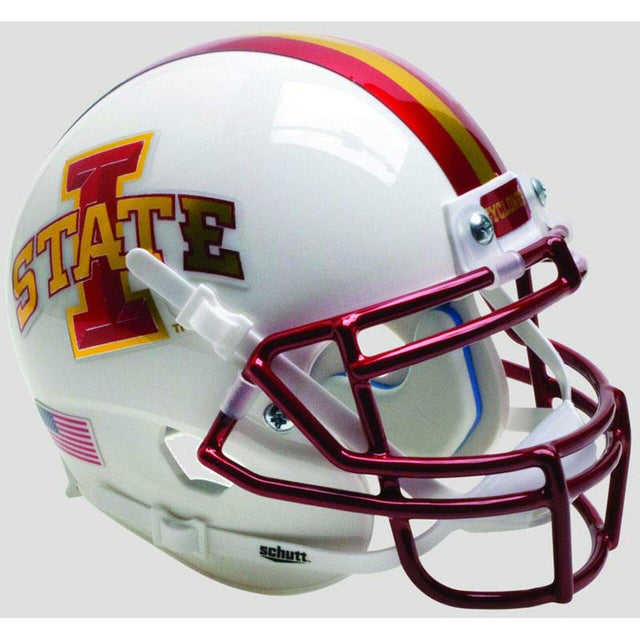 Réplica de casco mini Schutt de Iowa State Cyclones con protección cromada roja