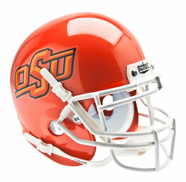 Casco Schutt Mini de los Oklahoma State Cowboys: casco alternativo n.° 7, color naranja perlado con el logotipo de OSU