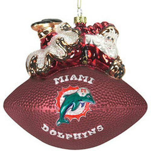 Miami Dolphins 5 1/2 Peggy Abrams Glass Football Ornament CO