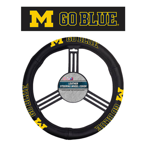 Michigan Wolverines Steering Wheel Cover Leather CO