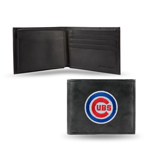 Chicago Cubs Wallet Billfold Leather Embroidered Black