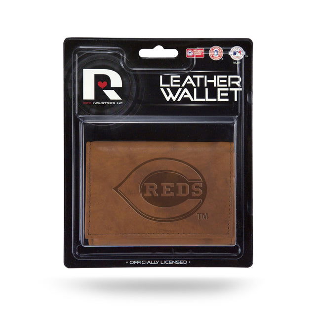 Cartera de cuero con tres pliegues y grabado de los Cincinnati Reds