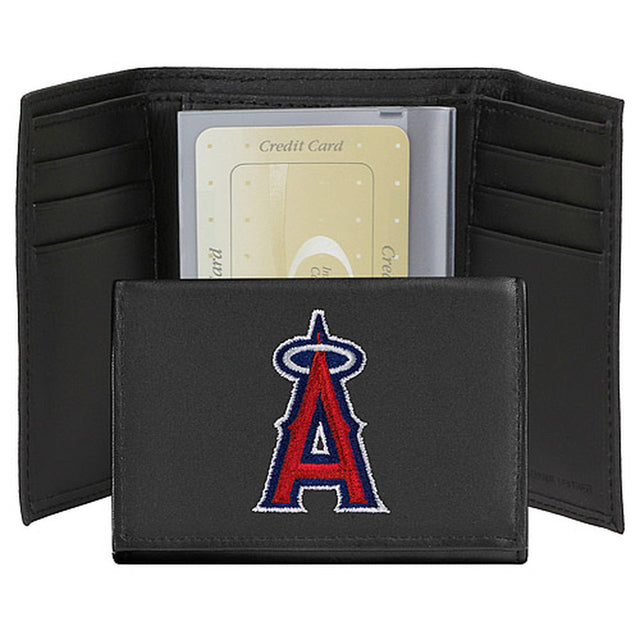 Cartera de cuero de tres pliegues con bordado de Los Angeles Angels