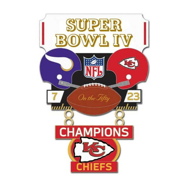 Tarjeta de joyería coleccionable con pins de los Kansas City Chiefs, campeones anteriores del Super Bowl