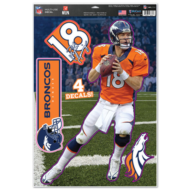 Calcomanía de los Denver Broncos de 11 x 17 para usos múltiples Peyton Manning Design CO