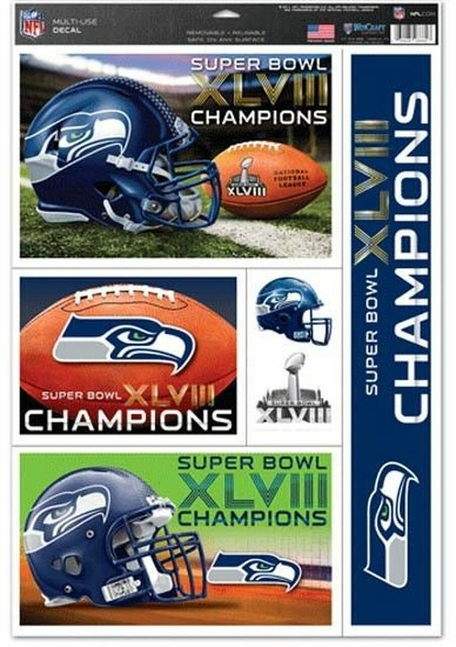 Calcomanía de los Seattle Seahawks de 11 x 17 pulgadas, diseño multiusos del Super Bowl 48