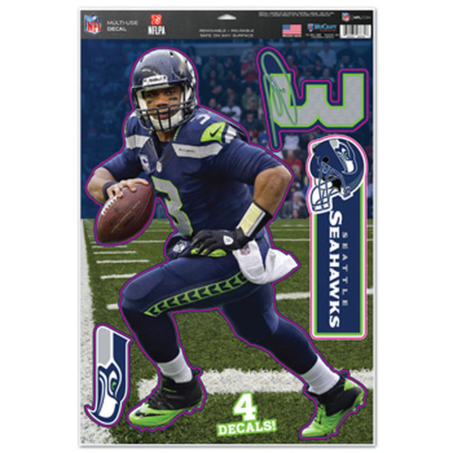 Calcomanía de Russell Wilson de los Seattle Seahawks de 11 x 17 pulgadas, multiusos