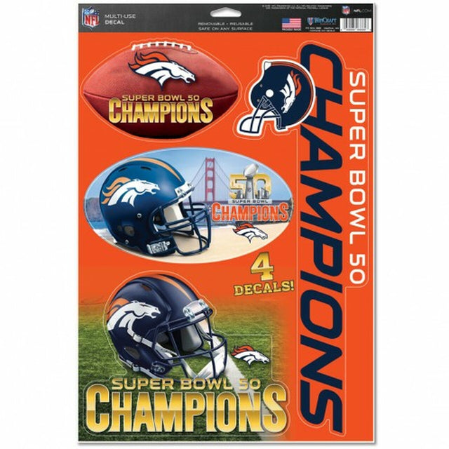 Calcomanía de los Denver Broncos de 11 x 17, multiusos, Super Bowl 50, Champion Design CO