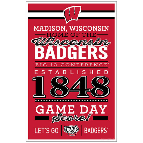 ~Wisconsin Badgers Sign 11x17 Wood Established Design~ backorder