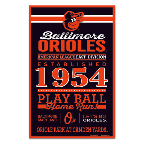 Baltimore Orioles Sign 11x17 Wood Established Design - Special Order