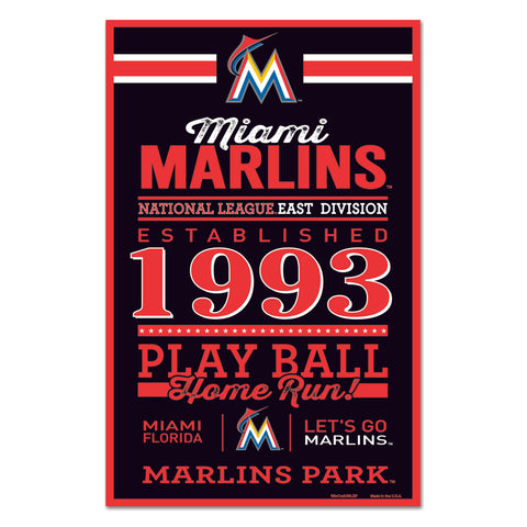 Miami Marlins Sign 11x17 Wood Established Design - Special Order