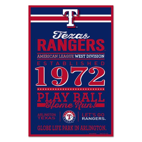 Texas Rangers Sign 11x17 Wood Established Design - Special Order