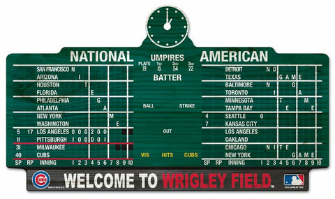 Chicago Cubs Sign 11x17 Wood Scoreboard Design