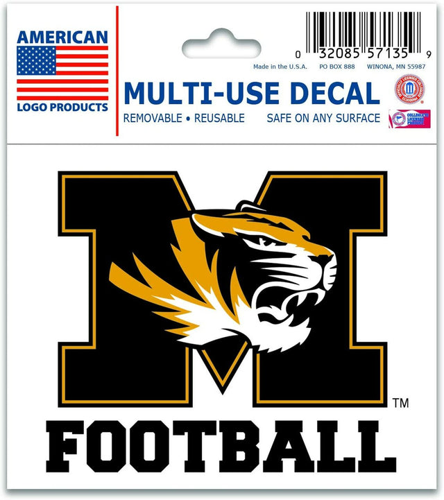 Calcomanía de Missouri Tigers 3x4 multiusos para fútbol