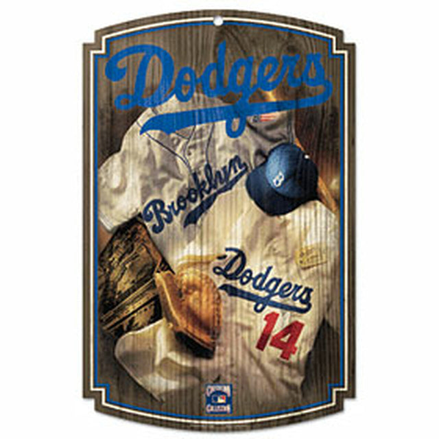 Letrero de madera de los Dodgers de Los Ángeles de 11 x 17 pulgadas con diseño retro de la camiseta de Brooklyn