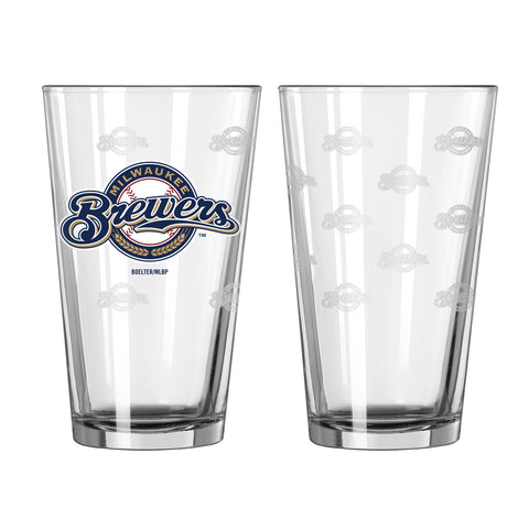 ~Milwaukee Brewers Glass Pint Satin Etch 2 Piece Set~ backorder