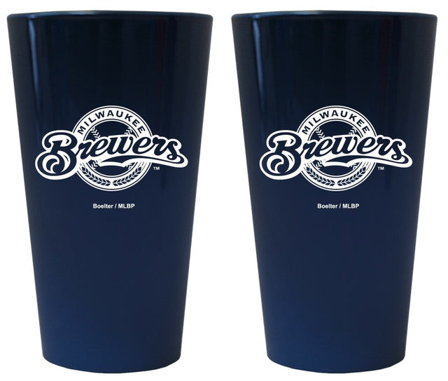 Vaso de pinta de loza lustrosa de Milwaukee Brewers (juego de 2)