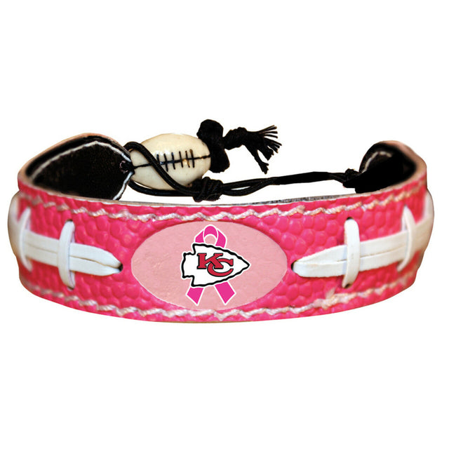 Pulsera de los Kansas City Chiefs con lazo rosa de fútbol para concienciar sobre el cáncer de mama CO