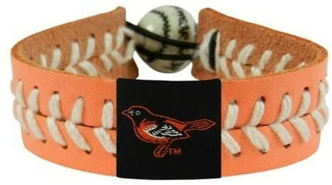 Baltimore Orioles Bracelet Team Color Baseball Peach Leather White Thread CO