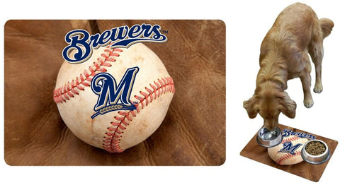 ~Milwaukee Brewers Pet Bowl Mat Classic Baseball Size Large~ backorder