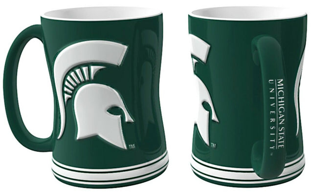 Taza de café de los Spartans del estado de Michigan: relieve esculpido de 14 oz