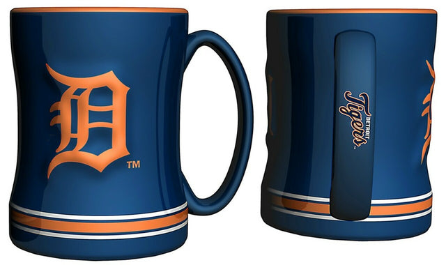 Taza de café de los Detroit Tigers, 14 oz, relieve esculpido, color azul