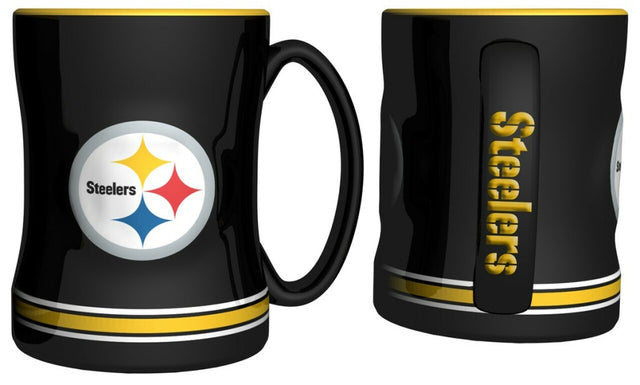 Taza de café con relieve esculpido de 14 oz de los Pittsburgh Steelers en color negro