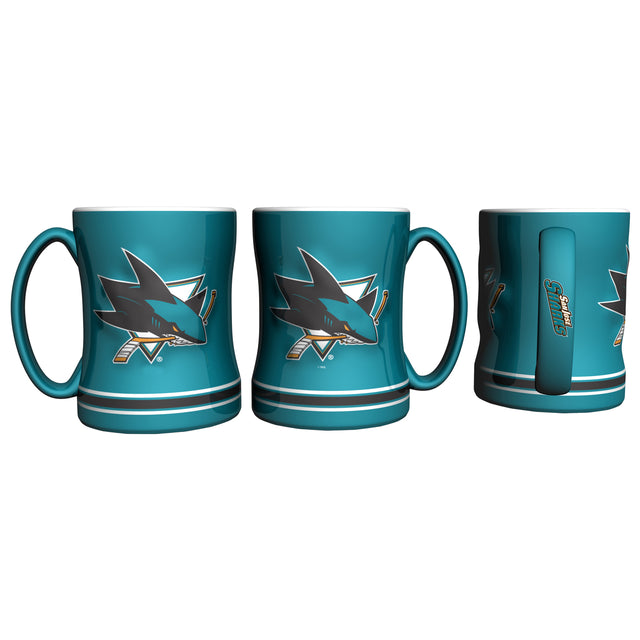 Taza de café de los San Jose Sharks de 14 oz con relieve esculpido