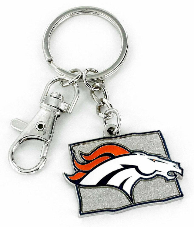 Llavero con diseño del estado de los Denver Broncos