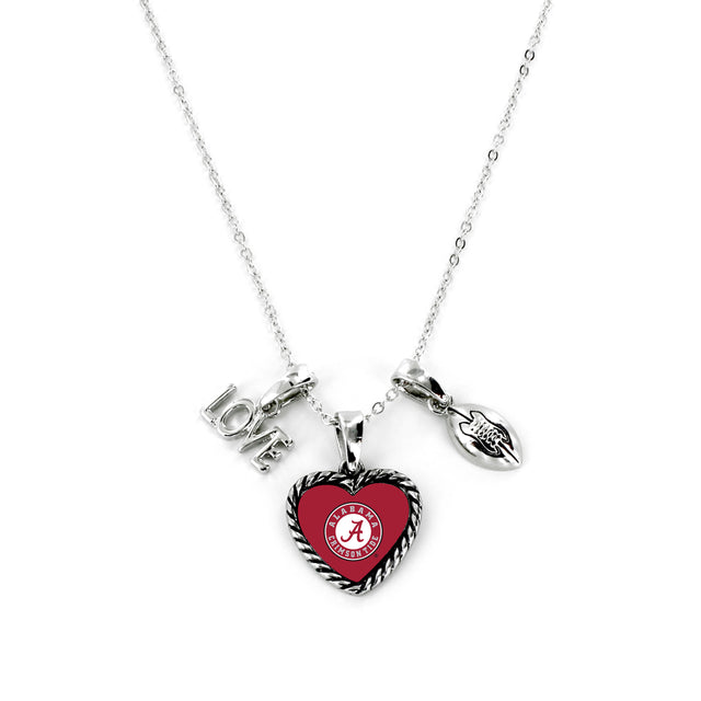 Collar con dije de Alabama Crimson Tide con el mensaje "Me encanta el fútbol"